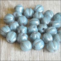 6mm Czech Glass Melon Beads Grey Blue Lustre