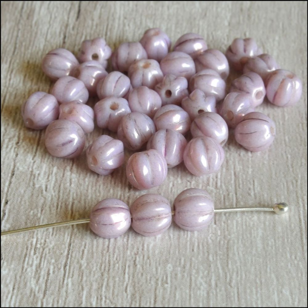 6mm Czech Glass Melon Beads Dusky Pink Lustre