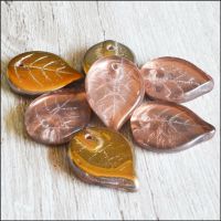 Czech Glass Pressed  Leaf Beads 18mm Autumn Mix 