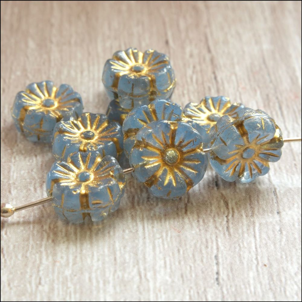 Czech Glass Hawaiian Flower Beads 10mm - Blue