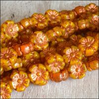 Czech Glass Hawaiian Flower Beads 10mm - Orange