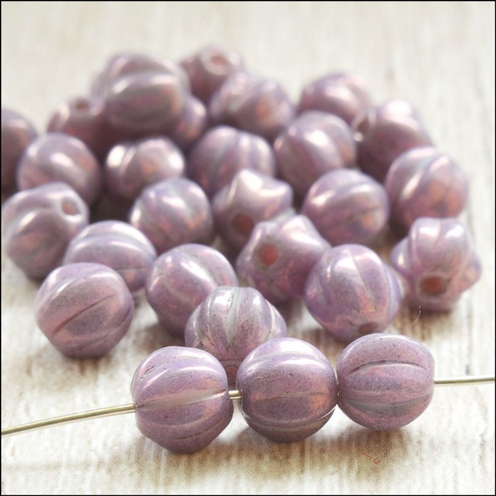 6mm Czech Glass Melon Beads Purple Lustre