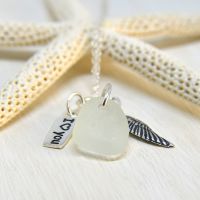 White Sea Glass And Sterling Silver Charms Necklace