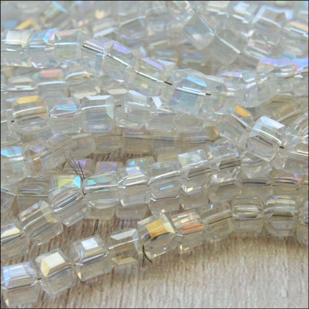 4mm Faceted Glass Cube Beads - Clear AB