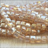 4mm Faceted Glass Cube Beads - Champagne AB