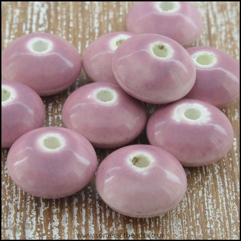 Ceramic Glazed Abacus Beads, 12mm  - Pink