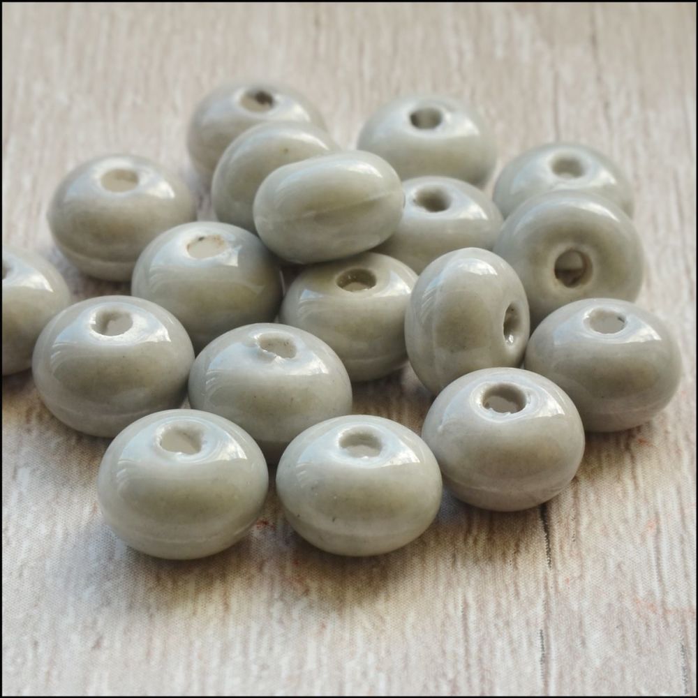 Glazed Ceramic Rondelle Beads 8mm x 5mm - Grey