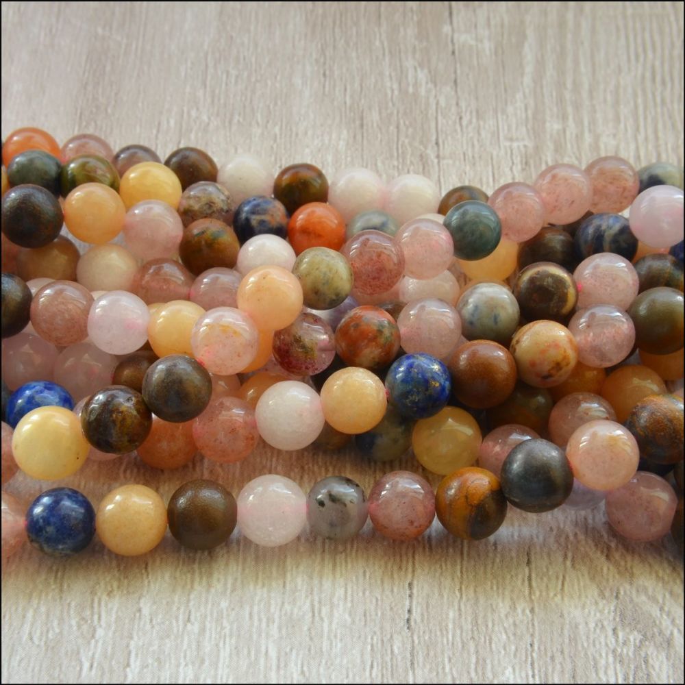 6mm  Mixed Gemstone Plain Round Beads 