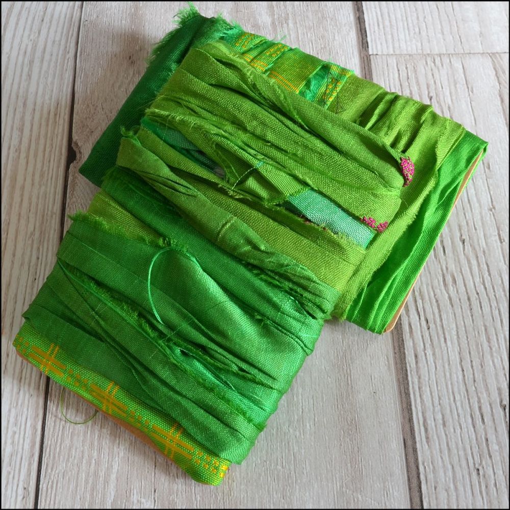 Rainforest Green Hand Dyed Sari Silk Ribbon