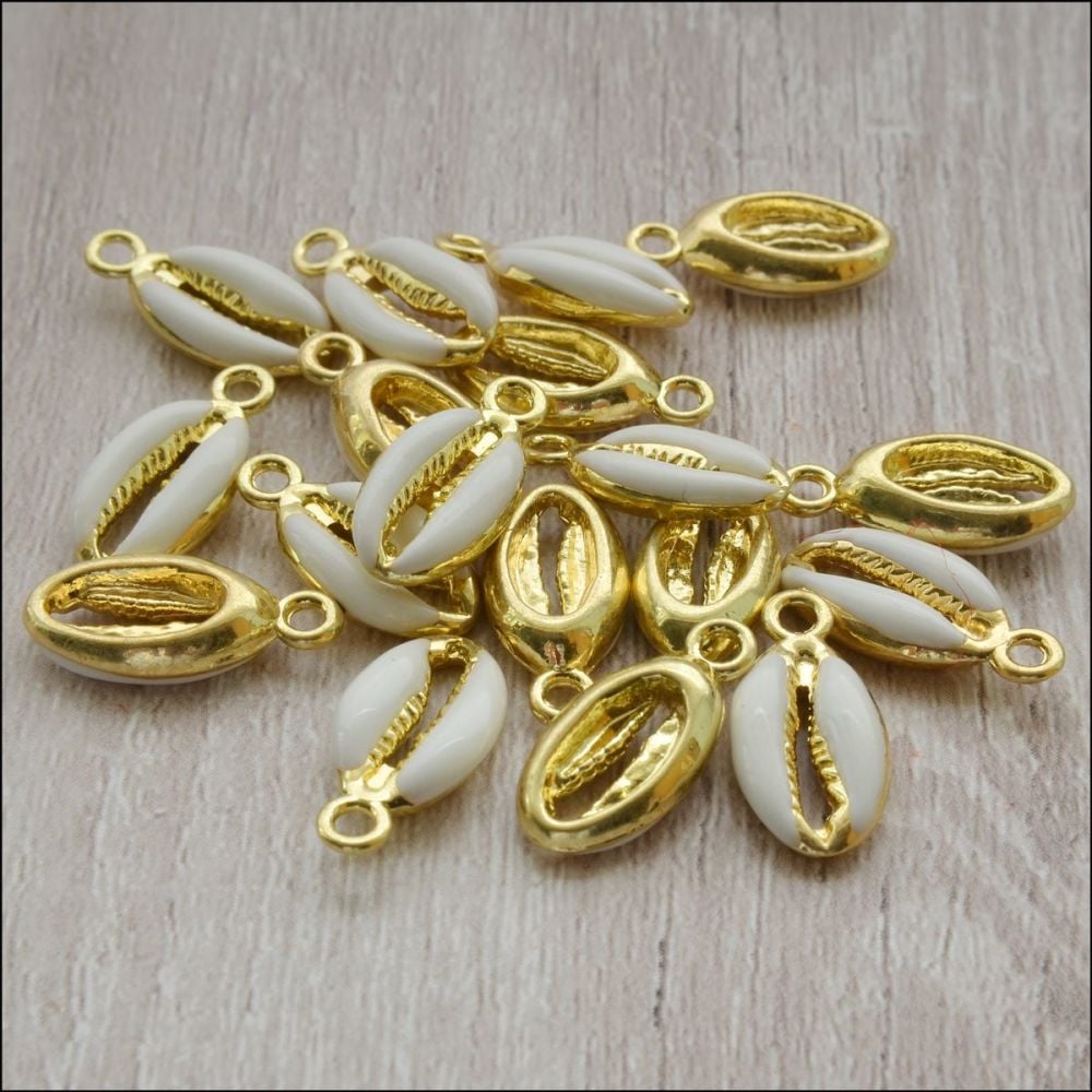 Light Gold Enamel Cowrie Shell Charms -