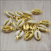 Light Gold Enamel Cowrie Shell Charms -
