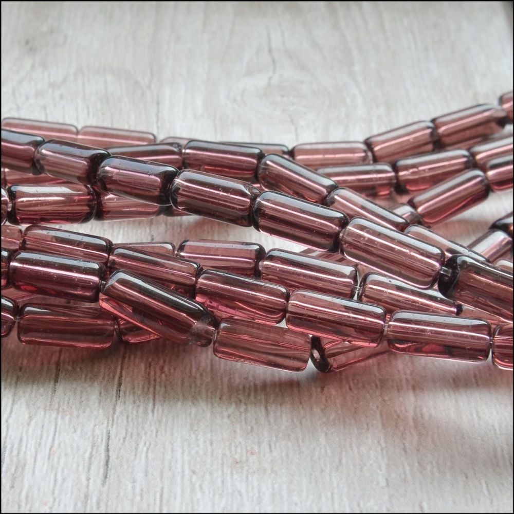 Amethyst Coloured Glass Tube Beads