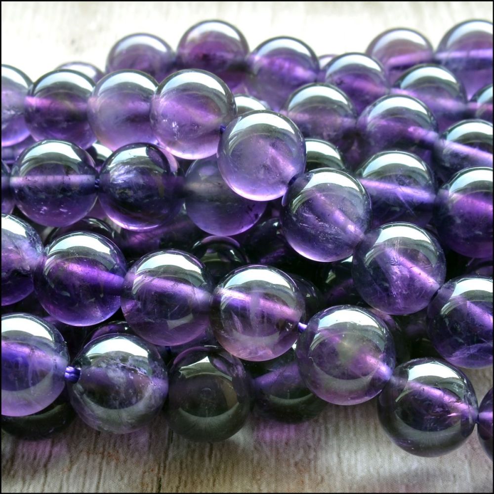 Amethyst 8mm Plain Round Semi Precious Gemstone Beads