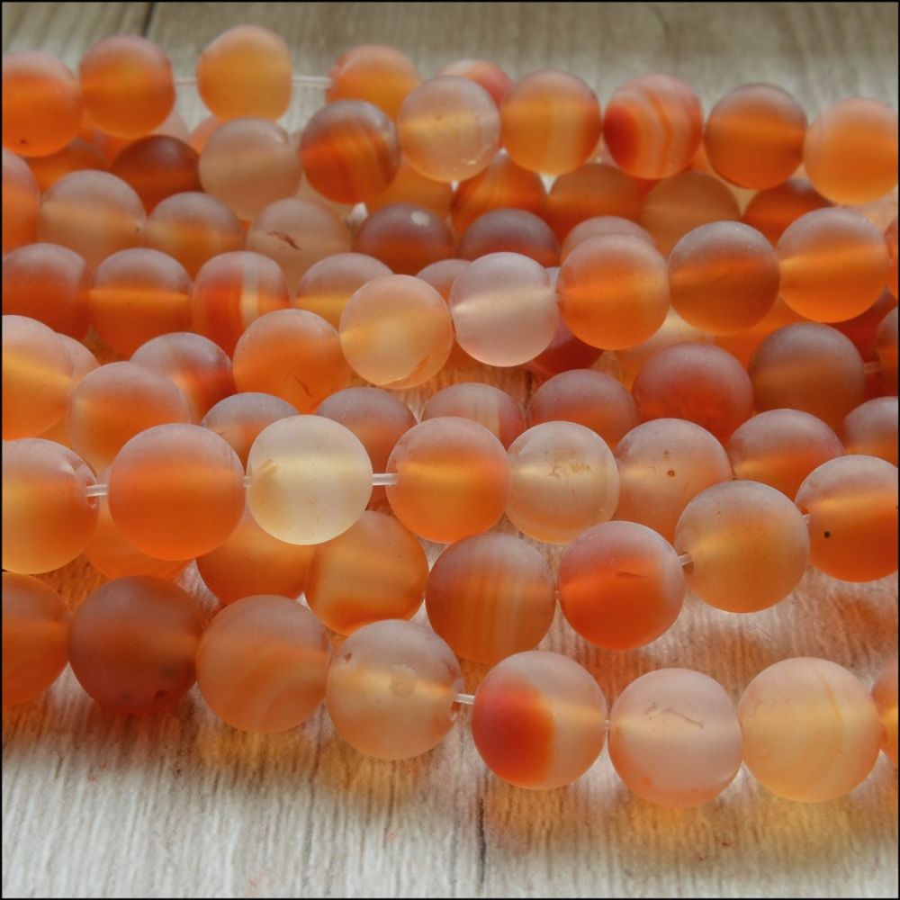 Frosted Carnelian 8mm Plain Round Beads