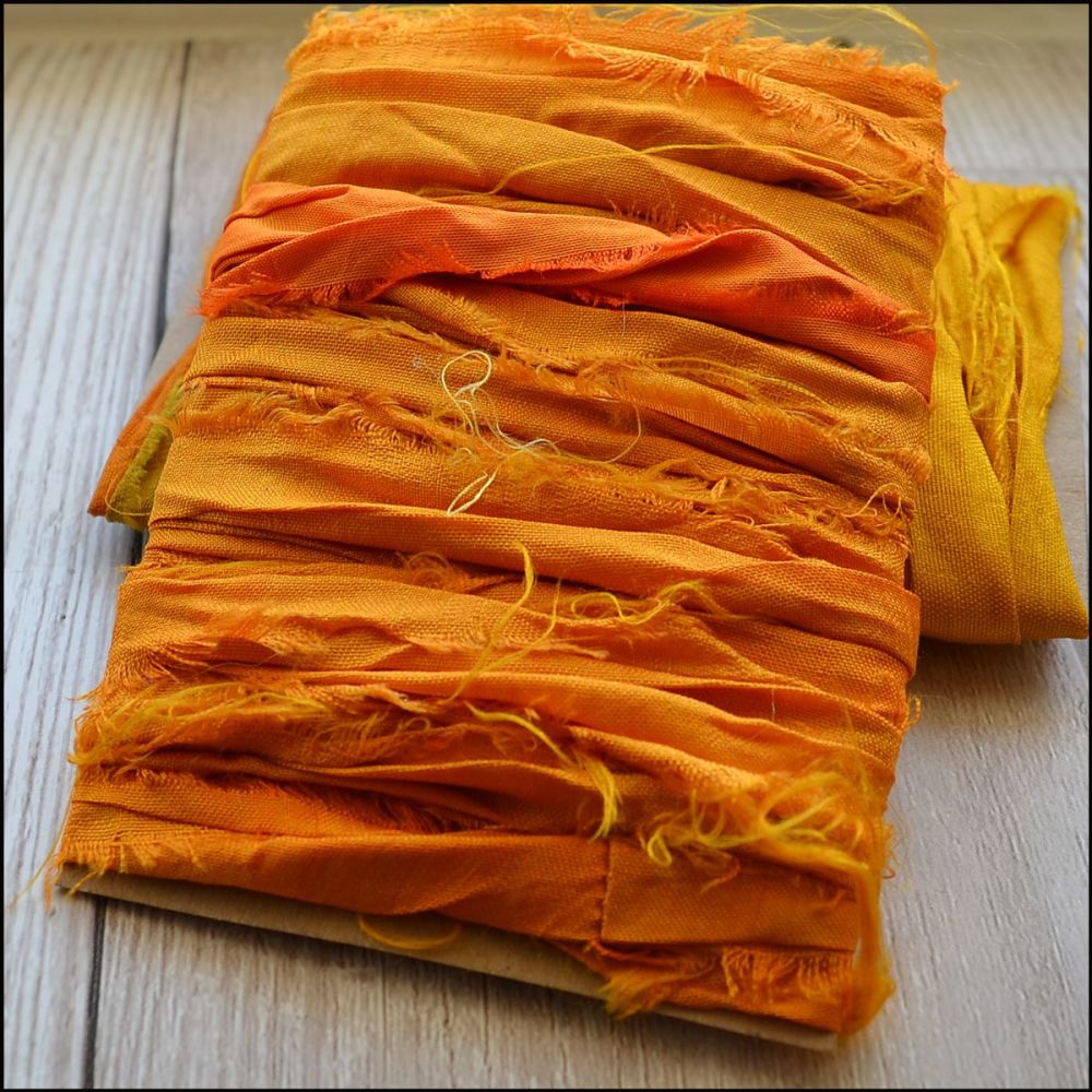 Golden Orange Sari Silk Ribbon