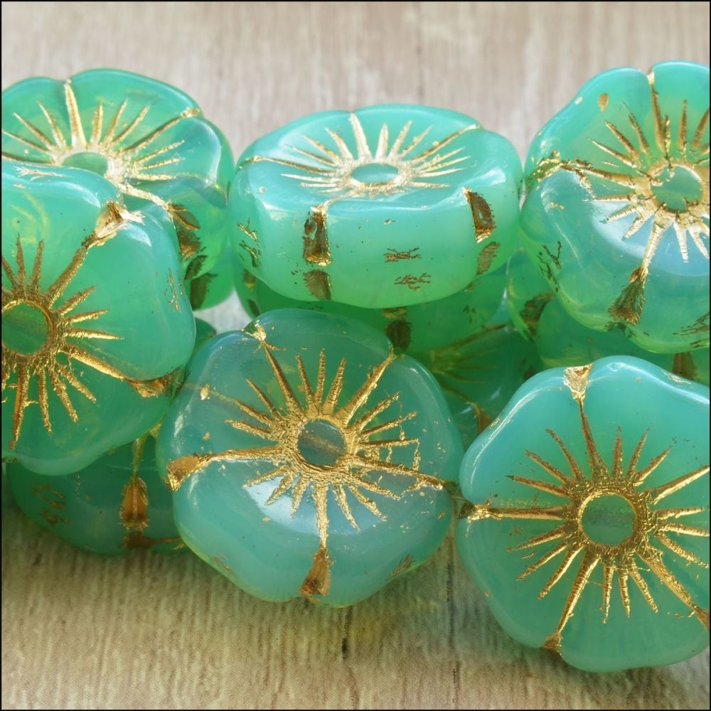 Czech Glass Hawaiian Flower Beads 20mm - Spearmint
