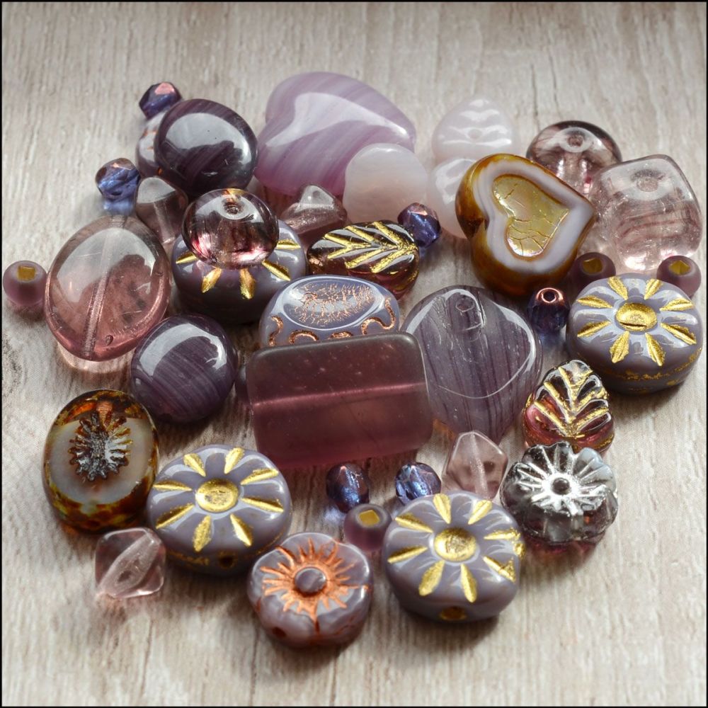 Purple Czech Glass Bead Variety Pack