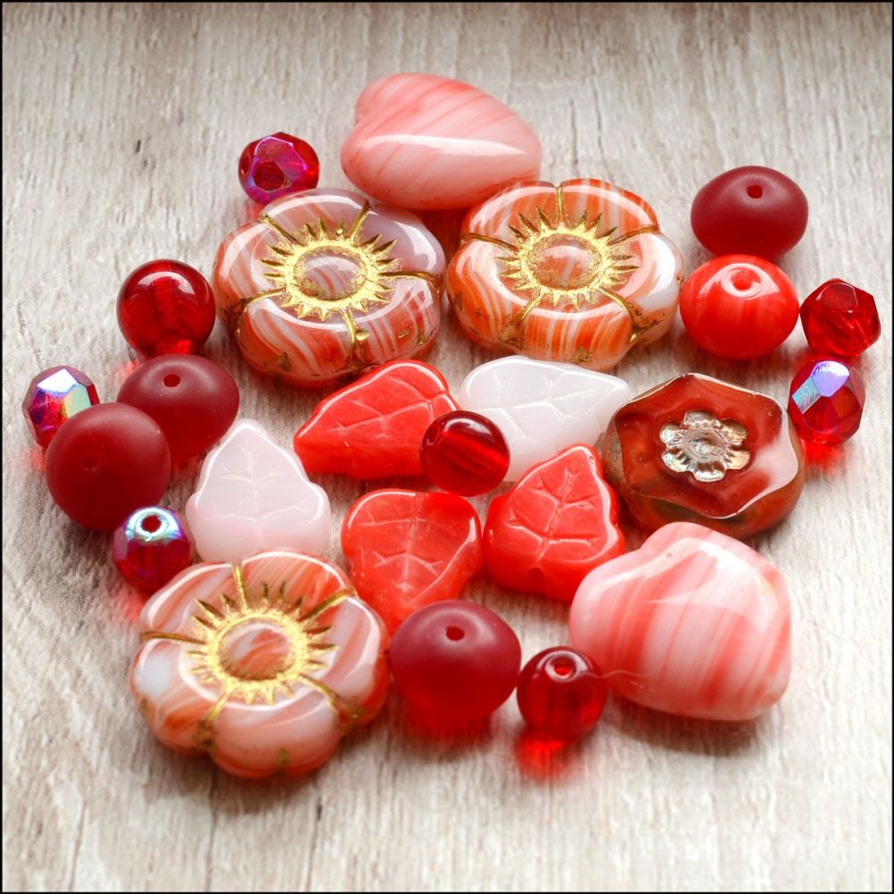 Red Czech Glass Bead Variety Pack