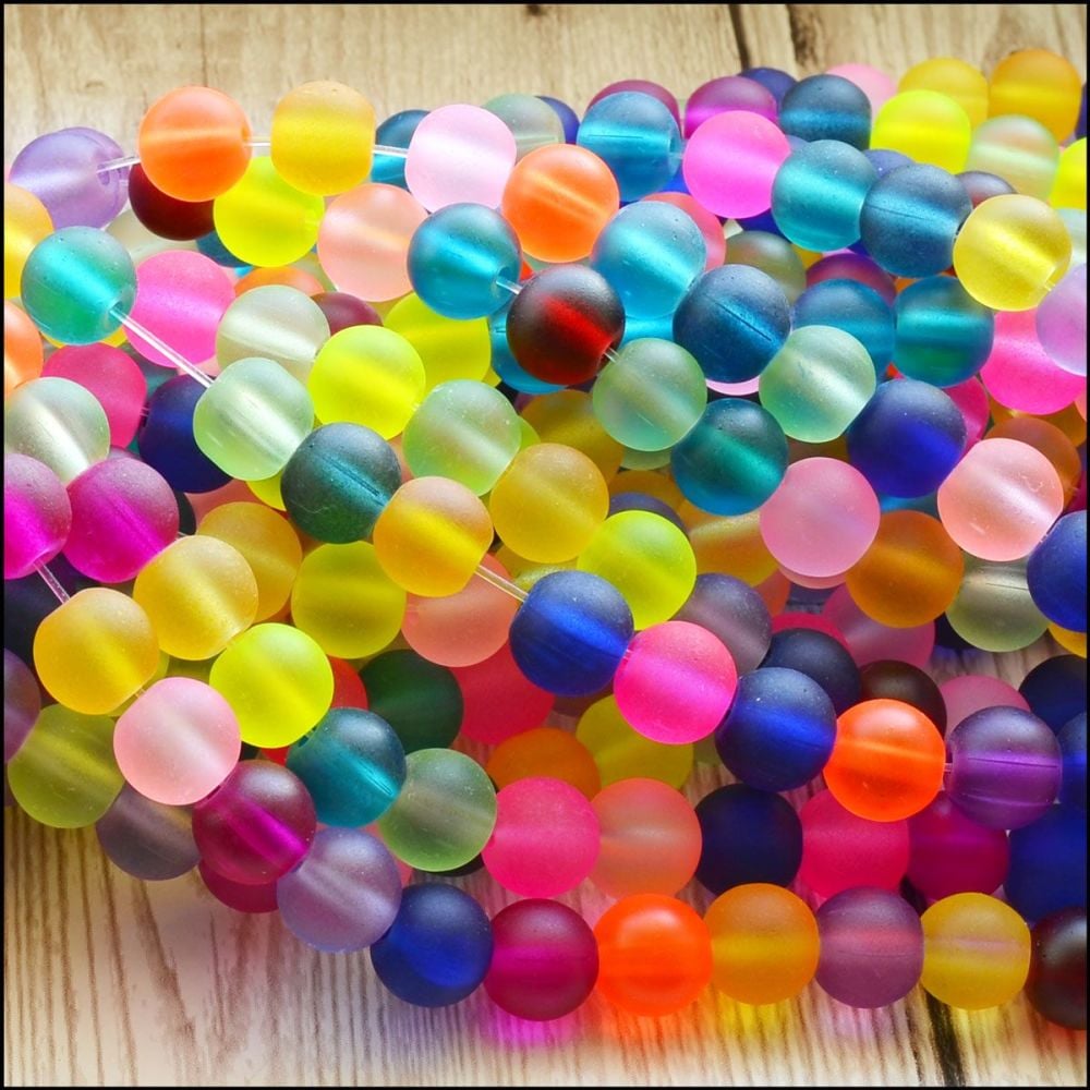 8mm Multi Coloured Frosted Glass Round Beads