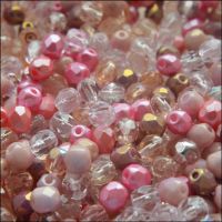 Czech Glass Faceted Fire Polished Beads 4mm Mixed Pinks 