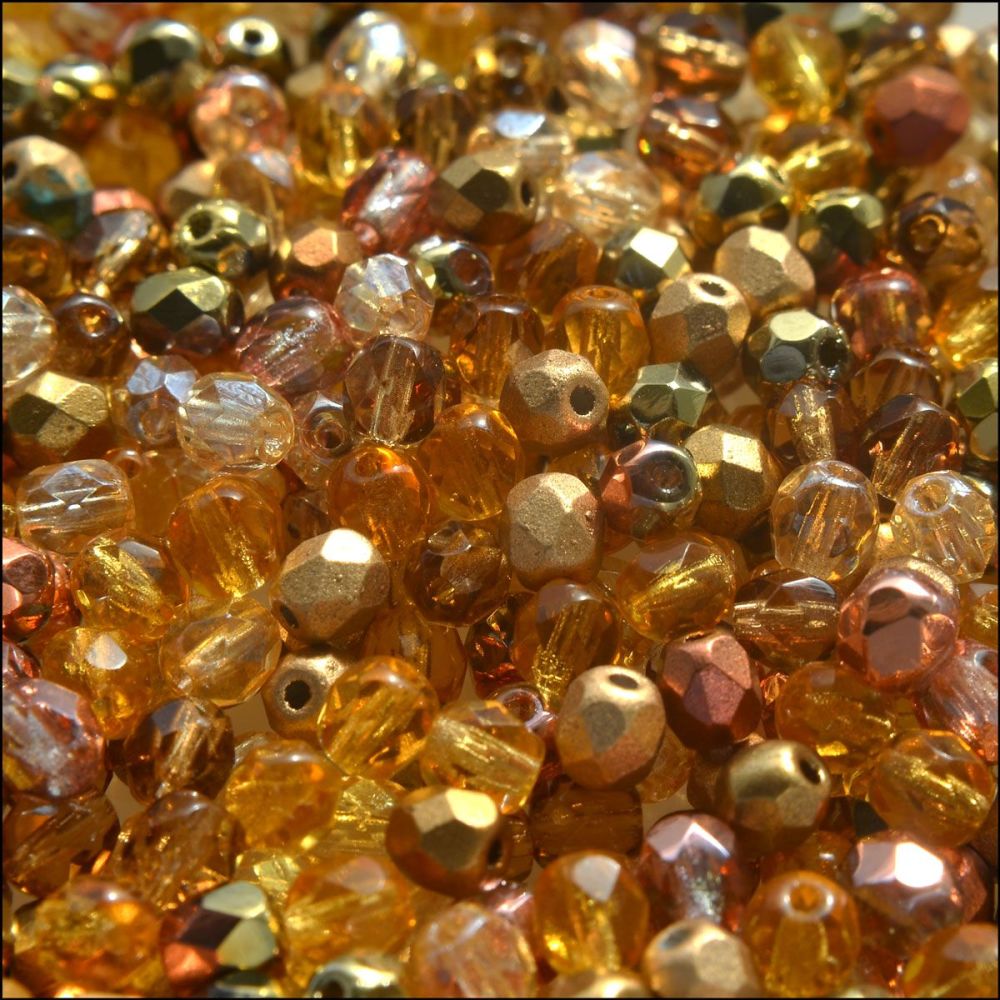 Czech Glass Faceted Fire Polished Beads 4mm Mixed Gold