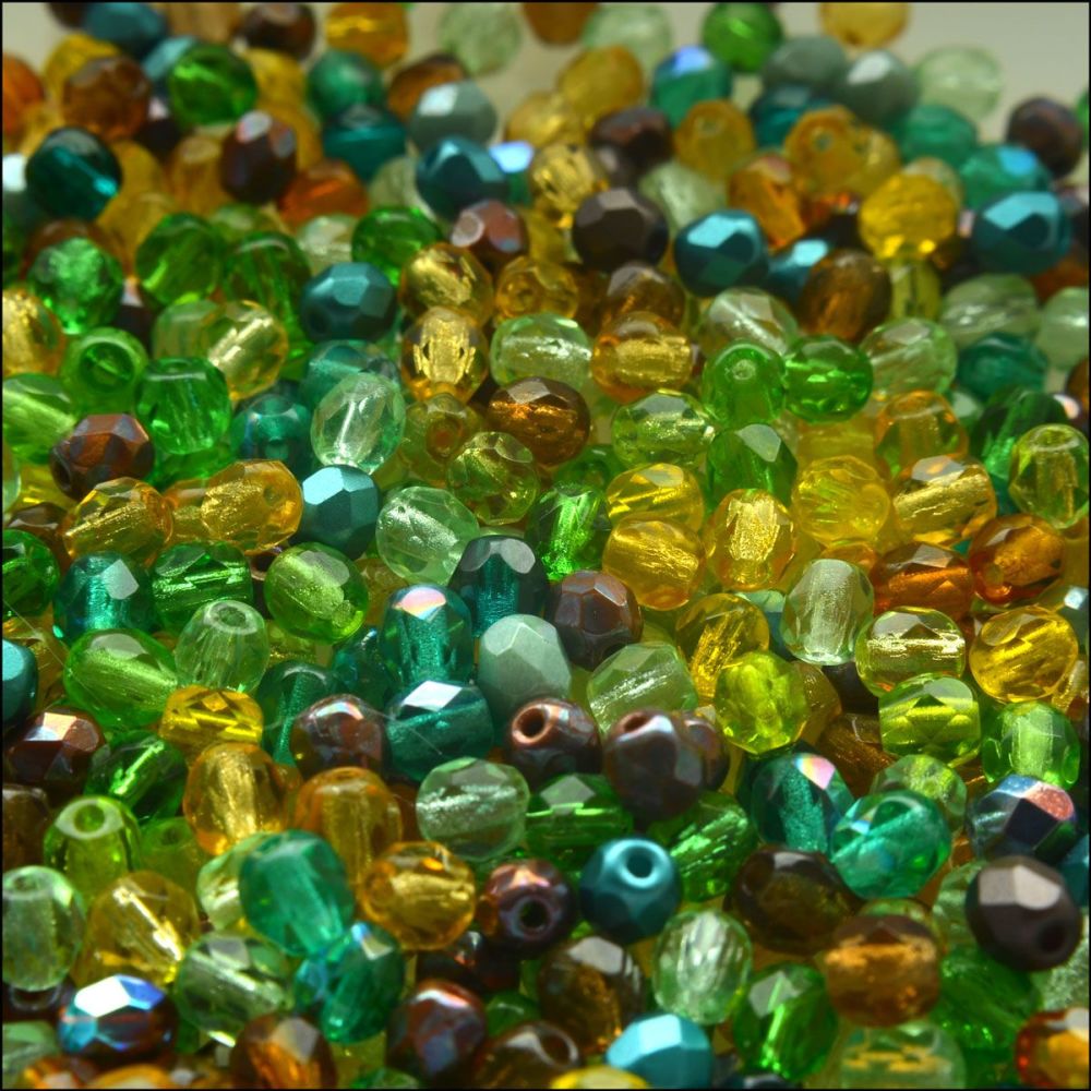 Czech Glass Faceted Fire Polished Beads 4mm Earth Tones