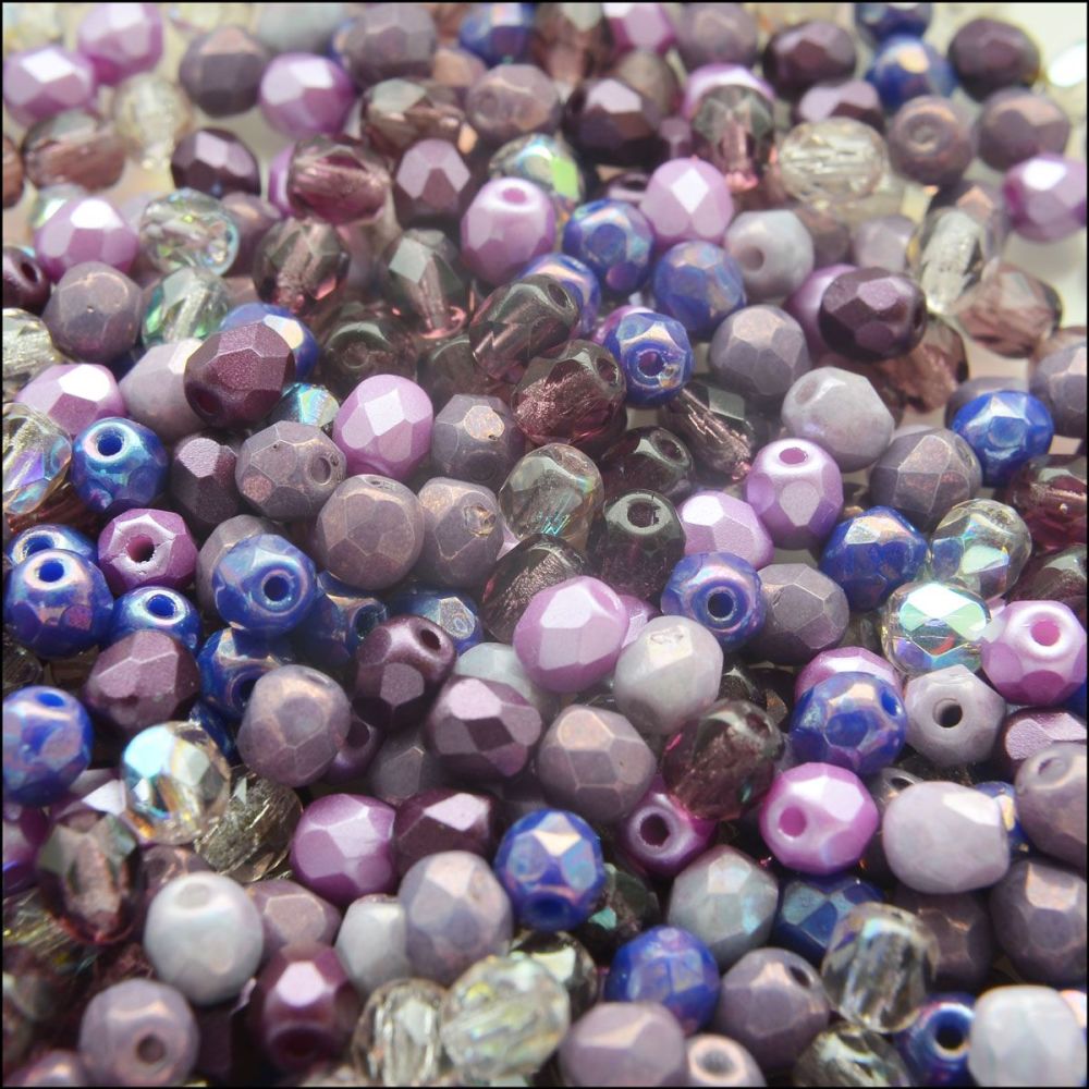 Czech Glass Faceted Fire Polished Beads 4mm Purple Mix