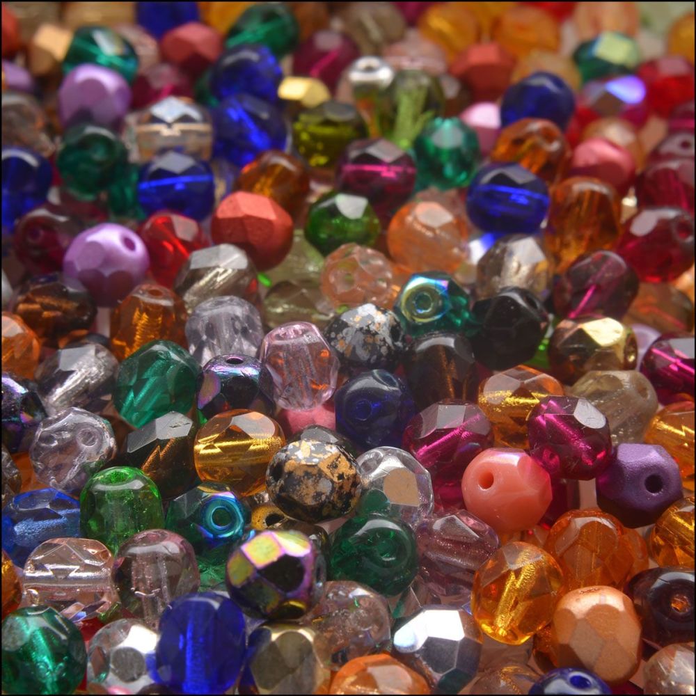 Czech Glass Faceted Fire Polished Beads 6mm Multi Mix