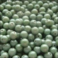 6mm Czech Round Pressed Glass Beads - Chalk Green Lustre