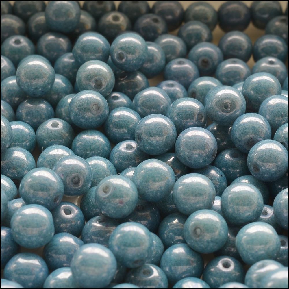 6mm Czech Round Pressed Glass Beads - Chalk Blue Lustre