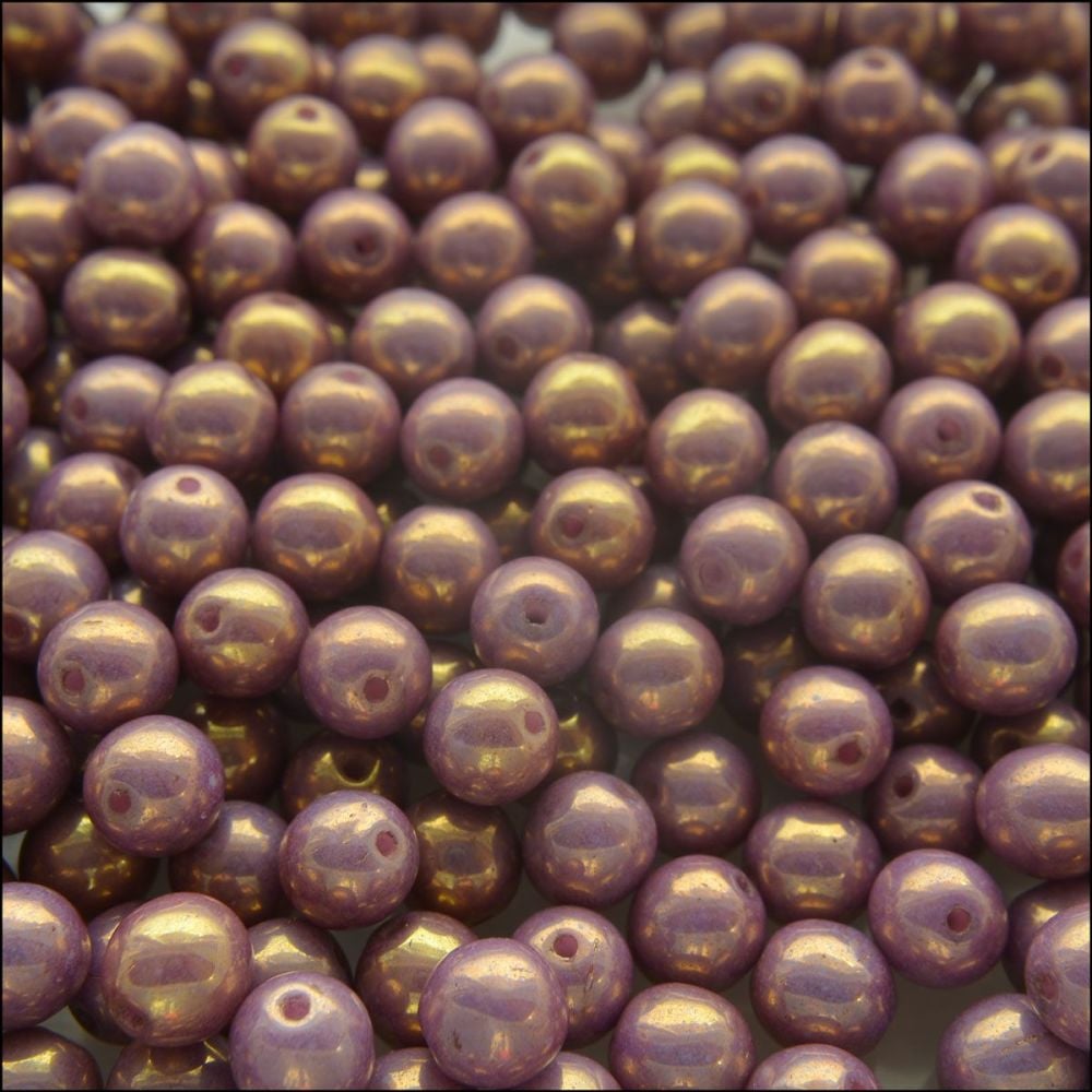 6mm Czech Round Pressed Glass Beads - Chalk Violet  Lustre