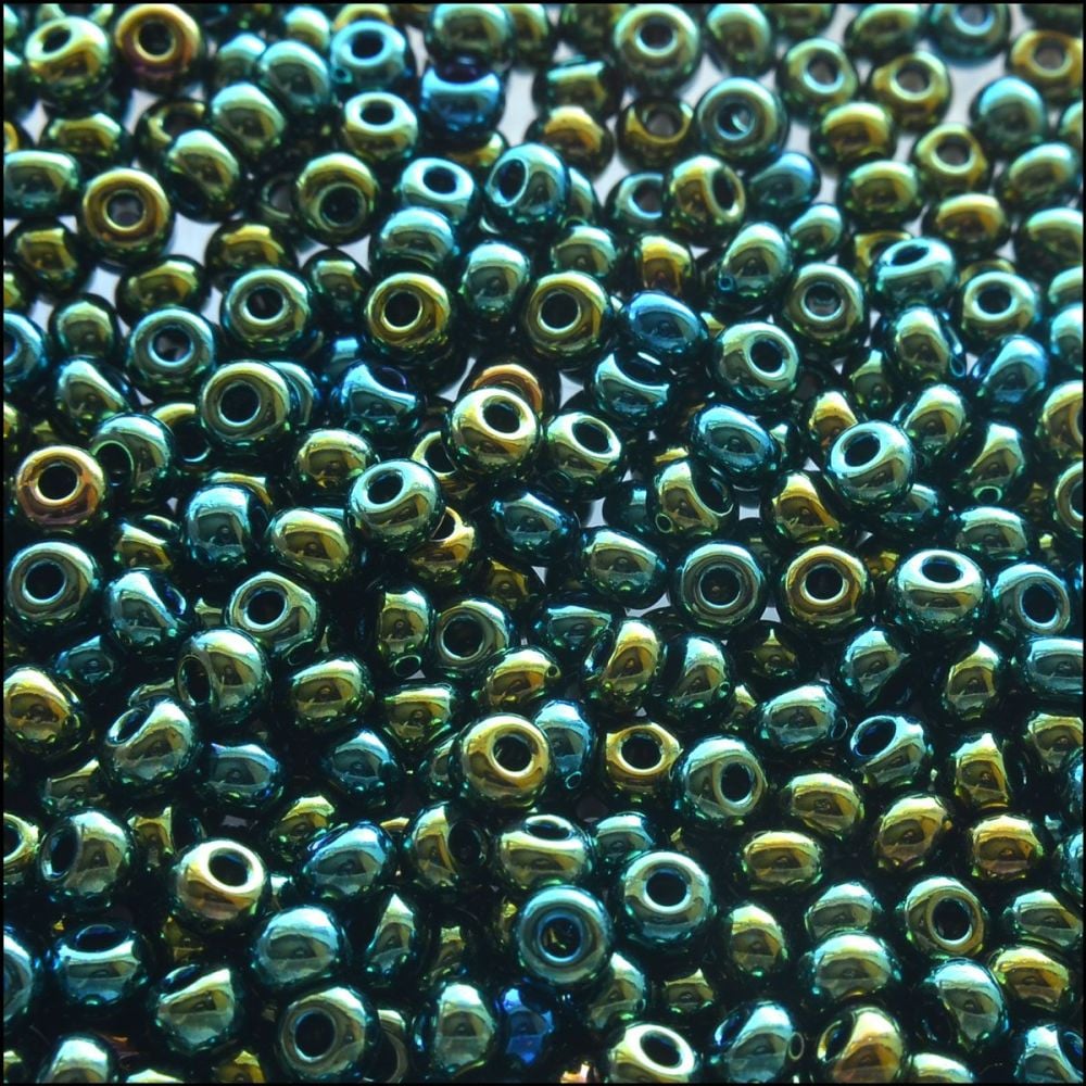 Preciosa  Czech Glass 6/0 Seed Beads - Metallic Green Iris - 20g