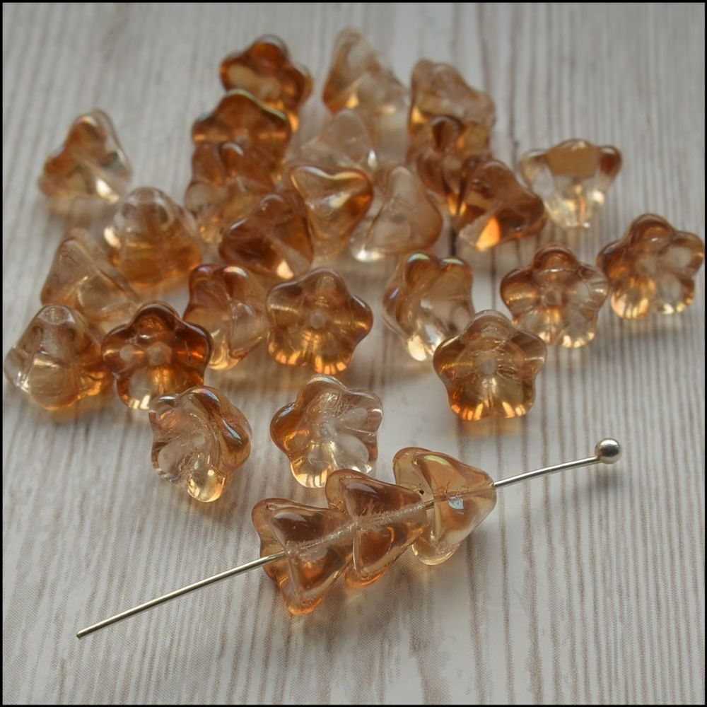 Czech Glass Bell Flower Beads 8mm x 6mm Crystal Celsian