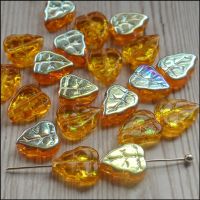 Czech Glass Pressed Leaf  Beads - Topaz AB (20 Pcs)