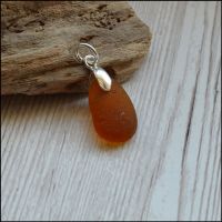 Amber Cornish Sea Glass Pendant With Sterling Silver Bail
