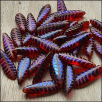 Czech Glass Daggers - Siam Ruby Laser Leaf