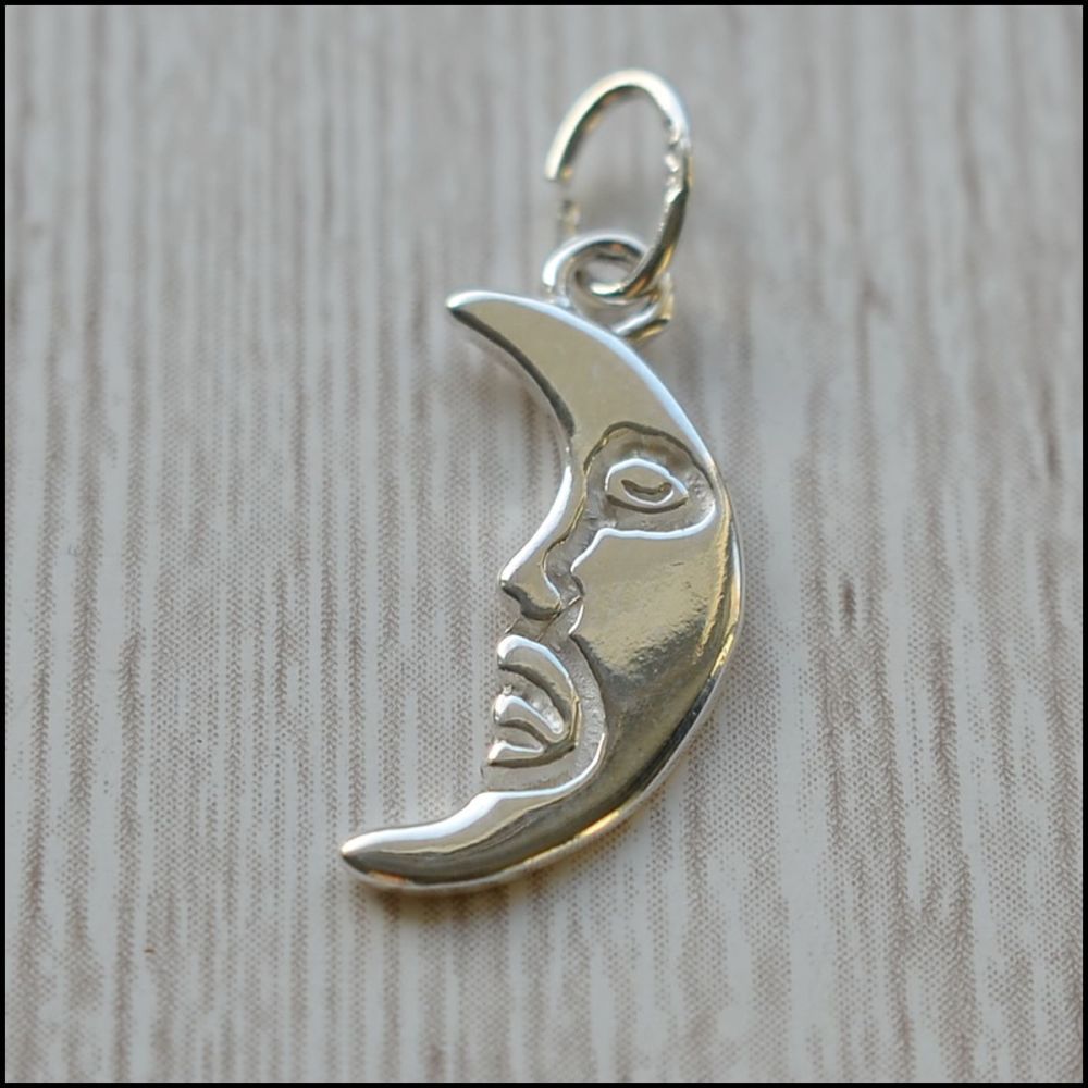 Sterling Silver Crescent Moon With Face Charm