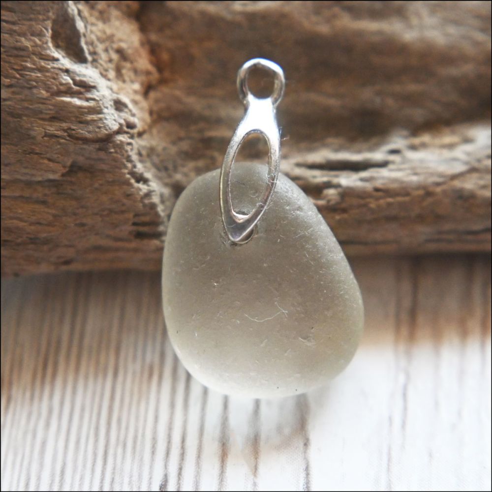 White  Sea Glass Pendant With sterling Silver Bail