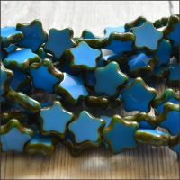 12mm Czech Glass Table Cut Star Beads  Opaque Blue