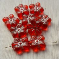 Czech Glass Pressed Puffy Flower Bead - Red