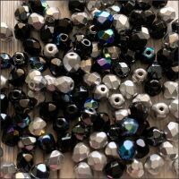 Czech Glass Faceted Fire Polished Beads 4mm Black/Silver