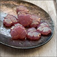 Czech Glass Pressed Maple Leaf Beads 11mm x 13mm  Pink