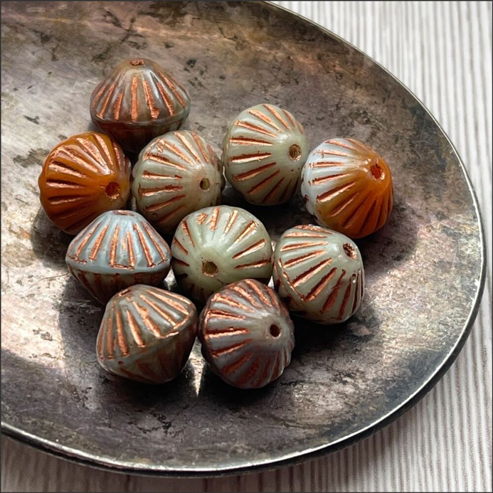Czech Glass Etched Bicone Beads - 10mm - Copper