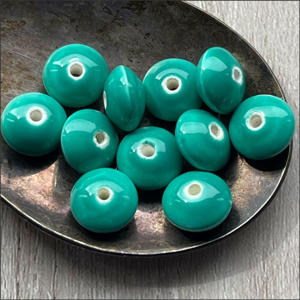 12mm Ceramic Glazed Saucer Beads - Turquoise