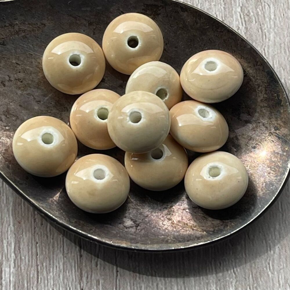 12mm Glazed Ceramic Beads - Buttermilk