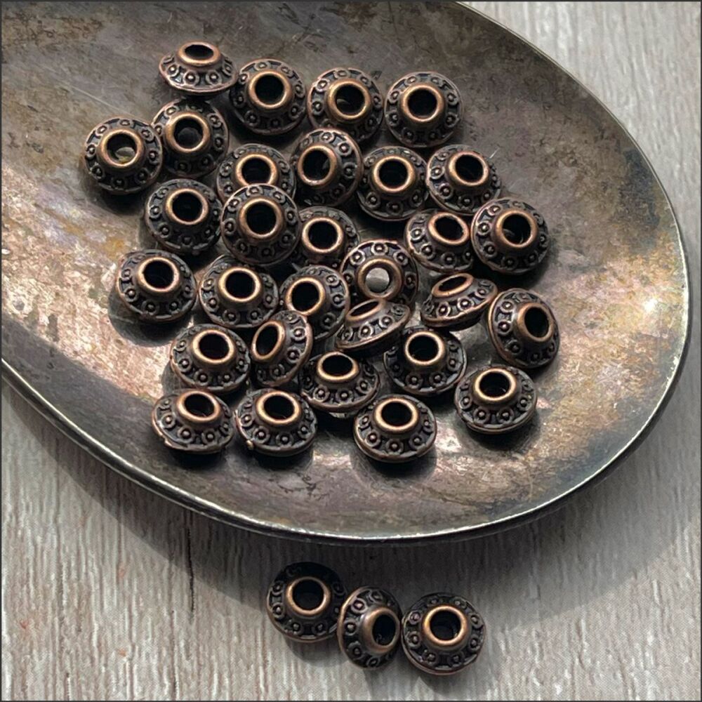 Copper Patterned 6.5mm Spacer Beads