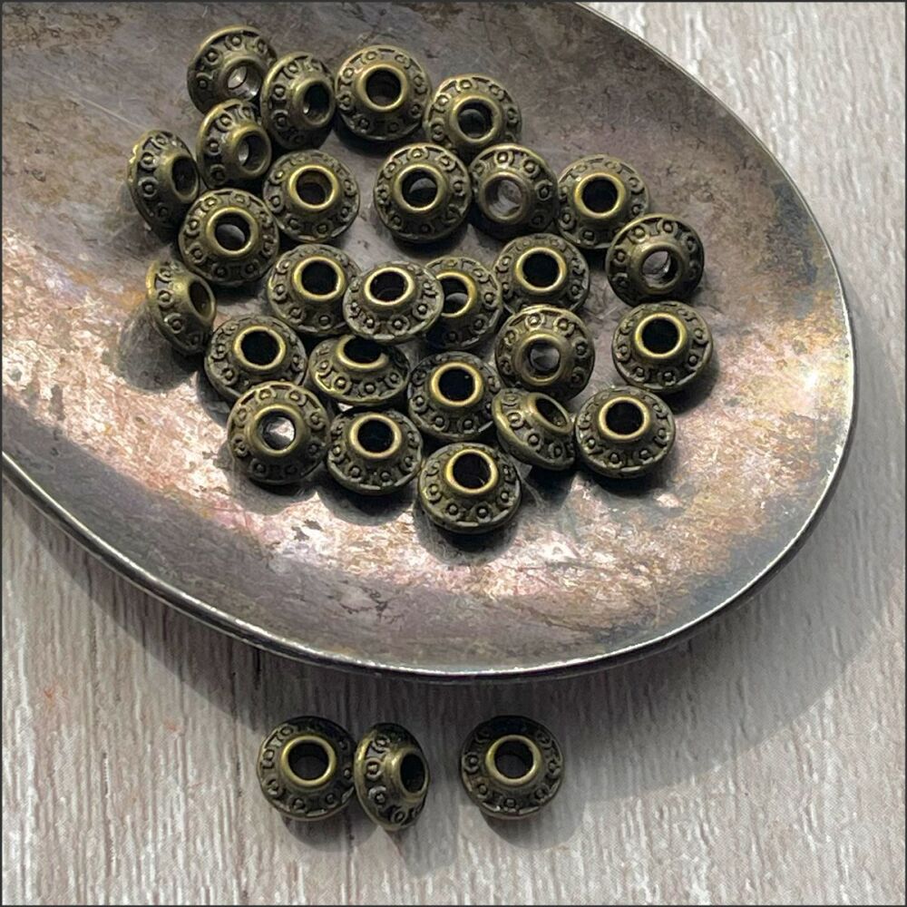 Antique Bronze Patterned 6.5mm Saucer Spacer Beads