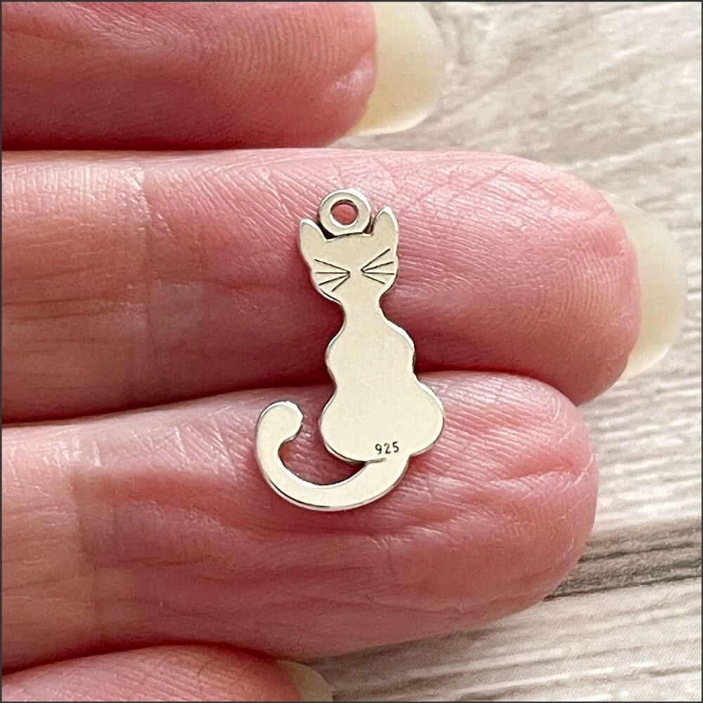 Sterling Silver Cat Charm - 20mm