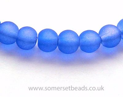 6mm Blue Frosted Glass Beads