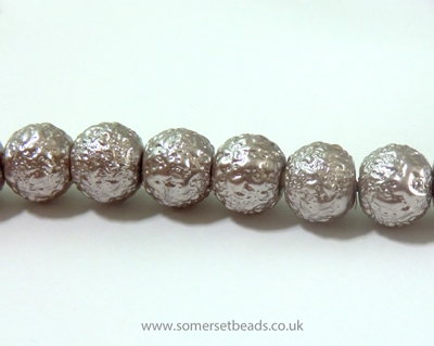 8mm Mink Textured/Blister Glass Pearl Round Beads